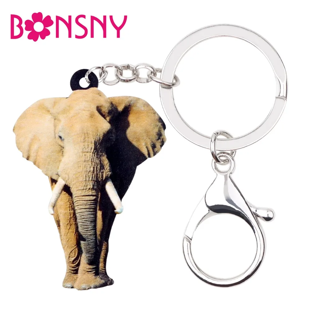 Bonsny Acrylic Elegant African Elephant Key Chain Keychain Rings Jungle