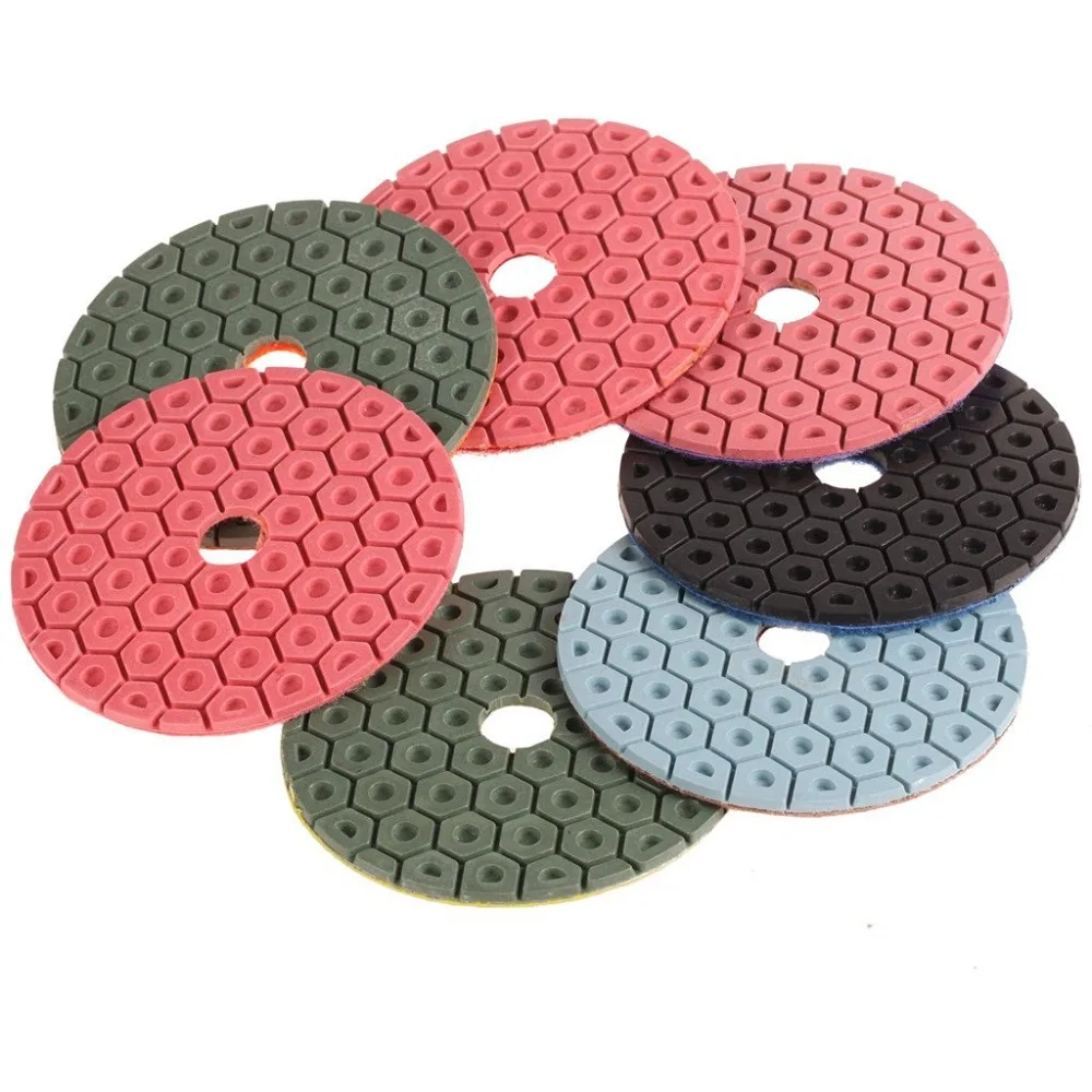 

SPTA Mix Grit Premium Grade Wet 4"(100mm) Diamond Polishing Pads Set For Wet Polisher Granite Marble Stone Polish Pack Of 7Pcs