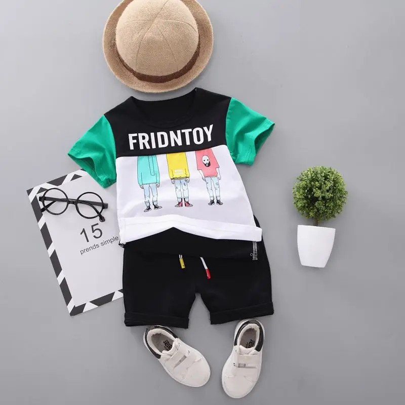 

2019 Summer Kid clothes for Boys Short Sleeve Cartoon Print Tops T-shirt + Shorts Children boys clothes Casual Sets