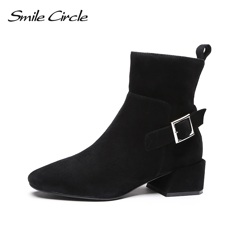 Dames Suède Pour De Bottes Hiver À Qualité Bottines Noir Cercle Talons Décoration Haute Sourire Peluche Vache Chaussures Métal Femmes En Chaud Courtes Les 67yvbYfg
