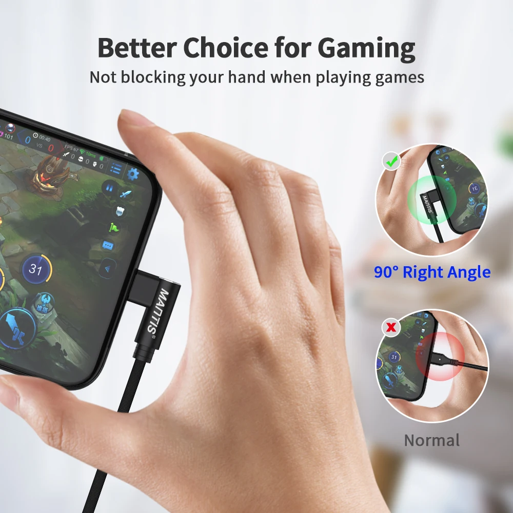 MANTIS 3m 2m 1m Micro USB Cable 90 Degree Elbow Mobile Game Fast Charging Usb Cable For Samsung Huawei Xiaomi Oneplus Redmi