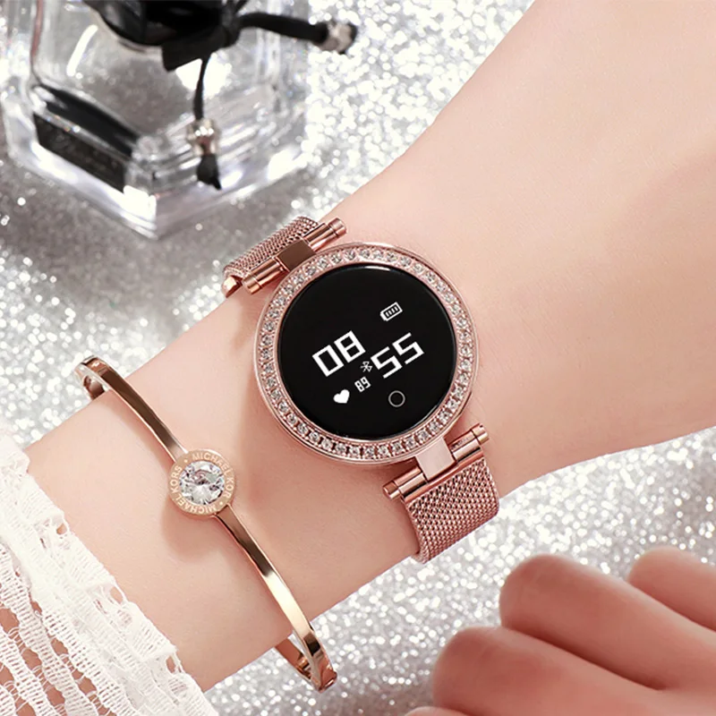 2019 New Luxury Smart Watch Women Girl Diamond Mounting Design Heart Rate Calorie Fitness