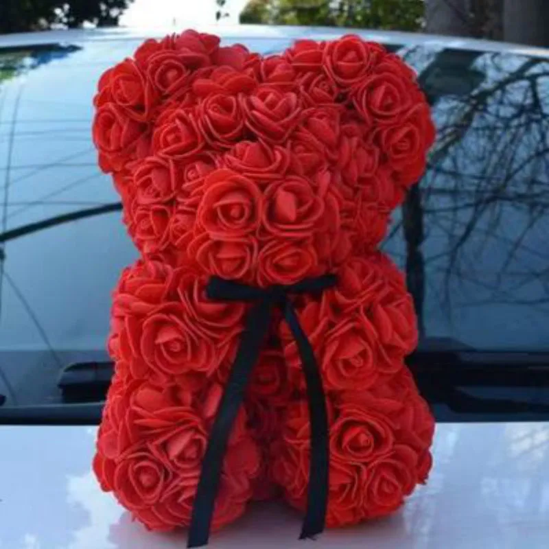 

25cm PE Rose Bear Doll Romantic Teddi Bear Rose Flower Artificial with Box Foam Rose Flower Bear Wedding Valentine's Gift Women