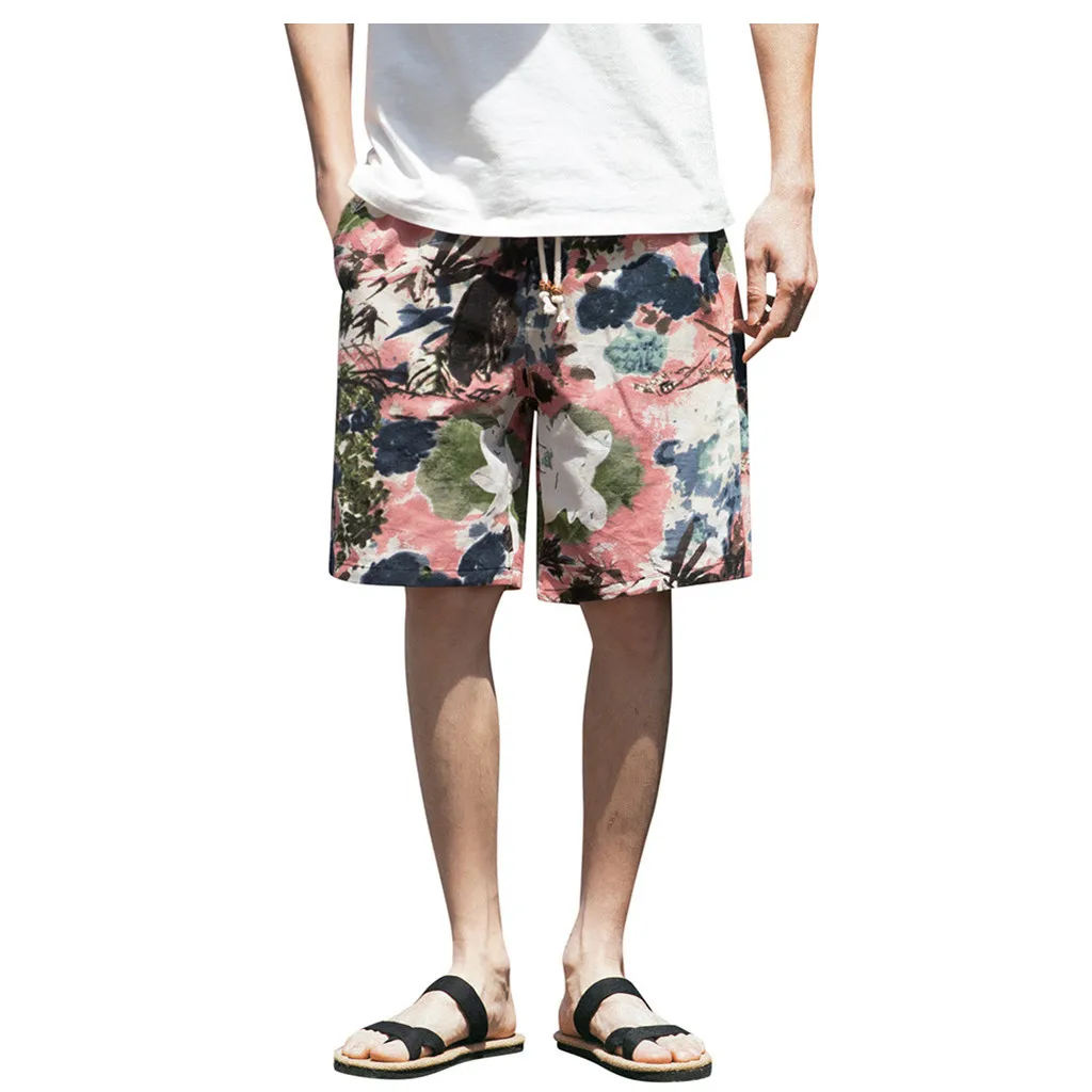 Мужские летние пляжные шорты с цветочным принтом в стиле хип-хоп, свободные шорты с завязками для фитнеса, мужские пляжные шорты, быстросохнущая одежда