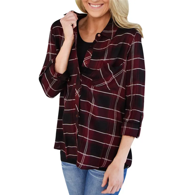 Plaid Casual Top Kimono Chiffon Kimono Women Pocket Casual Plaid Printe Casual Turn_Down Collar Clothes Elegant Women #F#40OC25