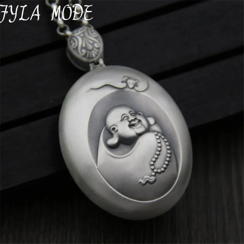 

NEW S999 Sterling Silver Necklaces Pendant Fashion Thai Silver Smile Maitreya Buddha Pendant For Women Men Vintage 54*40MM