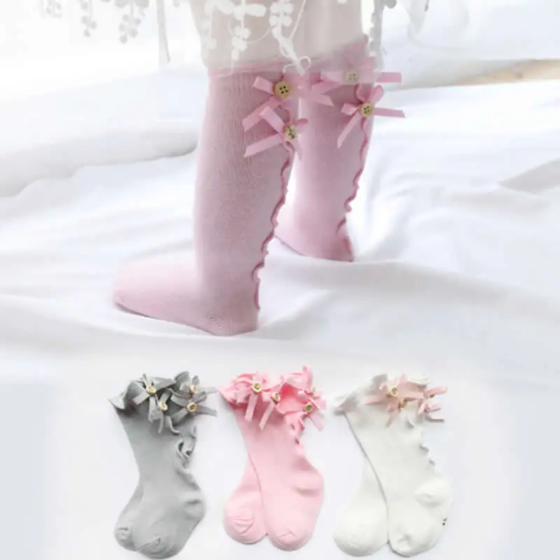 Новинка; осенние носки для малышей с бантиком и каймой; милые кружевные носки для маленьких девочек; гольфы для новорожденных; Одежда для младенцев