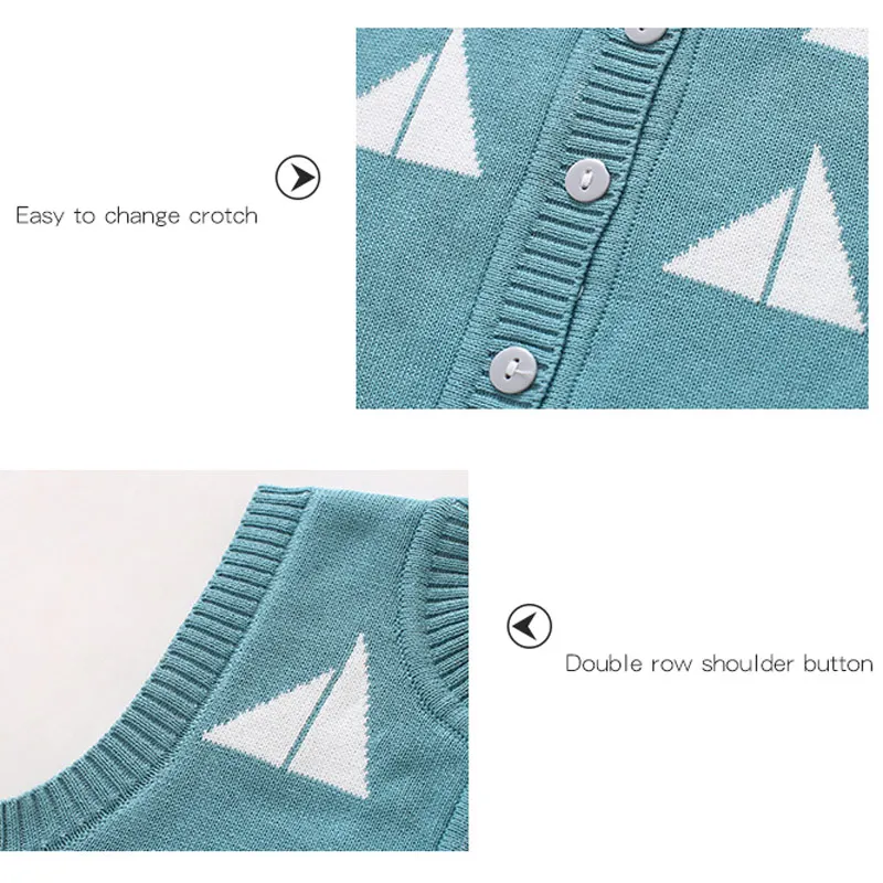 Sailboat Baby Sweater Vest Toddler Kids Boys Girls Crochet Tops Cotton Soft Comfortable O-Neck Button Closure for Spring Autumn (5)
