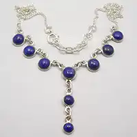 Chanti International Pure Silver CABOCHON LAPIS LAZULI Gemset WOMEN'S Curb Chain Necklace 17 7/8"