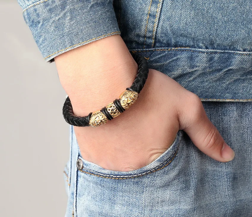 Titanium Steel Leather Rope Men's Bracelet Image 2