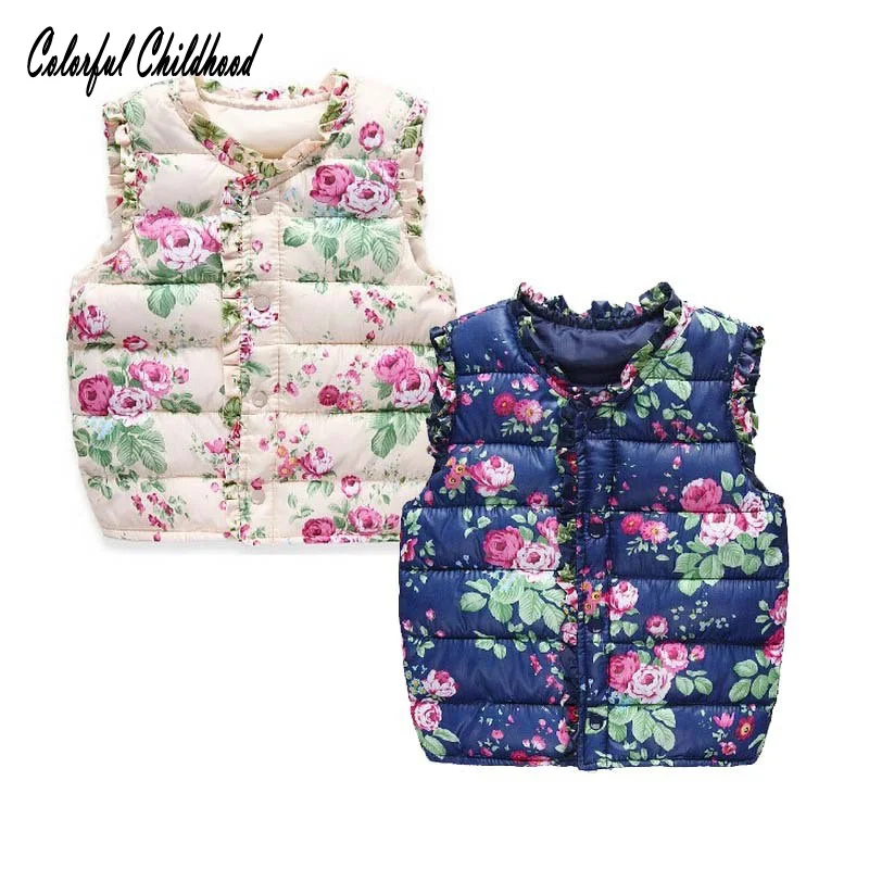 Toddler Girls Vests Children's Down Cotton Warm Vest Baby Girls Sweet Floral Waistcoat High