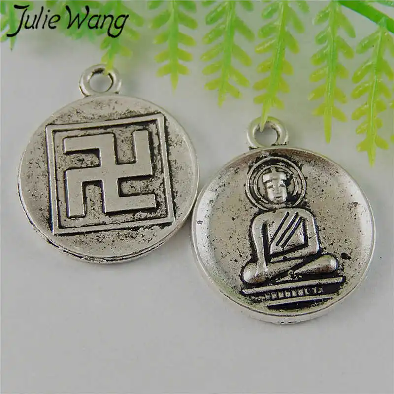 Julie Wang 15 шт. круглые подвески Будды Свастика из сплава Винтажные Ювелирные