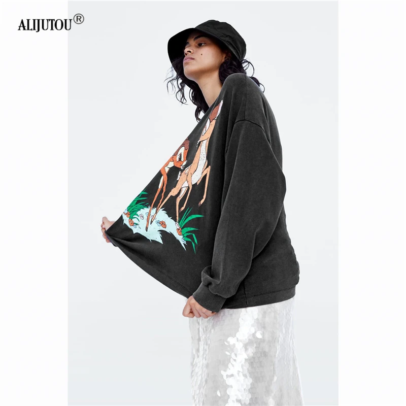 Zaraing&Bambi Spring 2019 Cartoon Printed Casual Sweatshirts Women Pullover O Neck Long Sleeve Streetwear Cute Hoodie Top Female