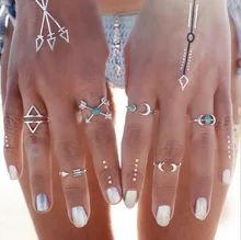 Bohemian retro exaggerated belief ring geometry blue lucky ring moon elephant personality ladies ring set Bohemian retro exaggerated belief ring geometry blue lucky ring moon elephant personality ladies ring set