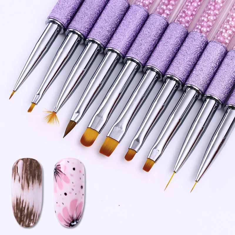 

Fan Gradient Liner Pen Drawing Painting Brush Purple Rhinestone Handle Manicure Nail Art Tool