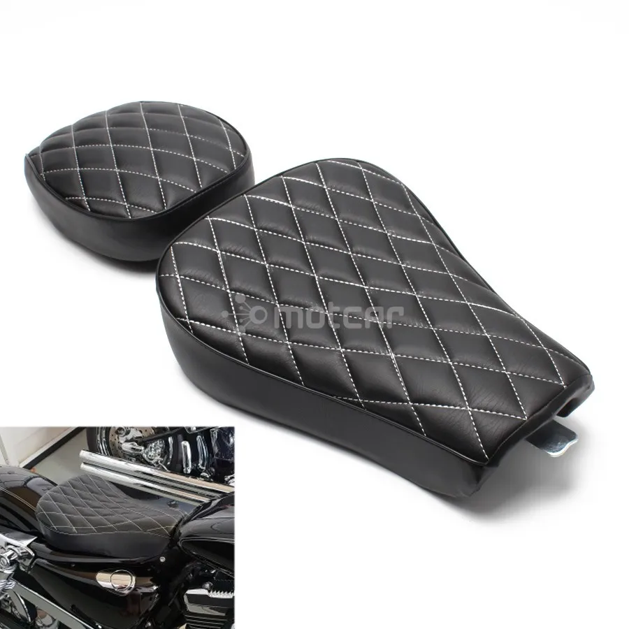 

2pcs Seat Black Motorcycle Front Driver Solo Seat+Rear Passenger Pad For Harley Sportster XL1200 883 72 48