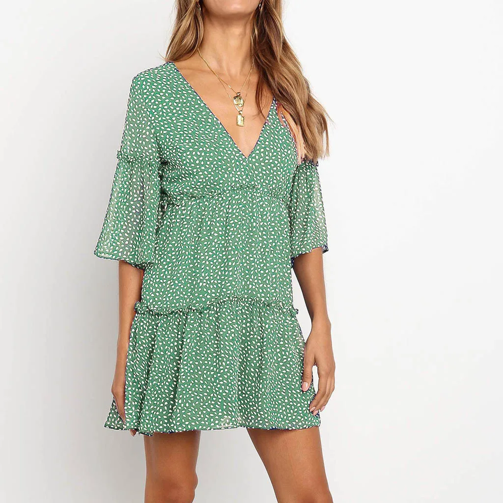 Польки платье в горошек Для женщин Красный Для женщин s Boho печать с рукавом 1/2, для вечеринок мини-платье принцессы Z4