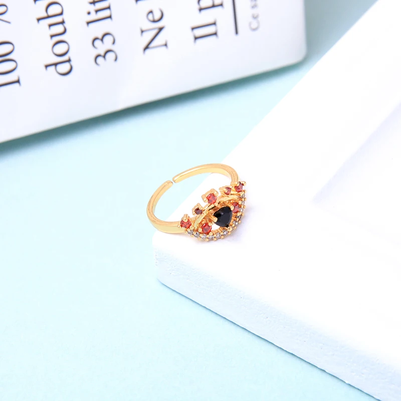 

BALANBIU Exquisite Luxury Multicolored Zircon Evil Eye Rings For Women Gifts Gold Color Brass Opening Ring Fashion Accessories