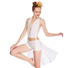 MiDee Лирический современный костюм Холтер-шея половина юбка Acro Джаз Латинская Сальса Катание на коньках гимнастика белое танцевальное платье