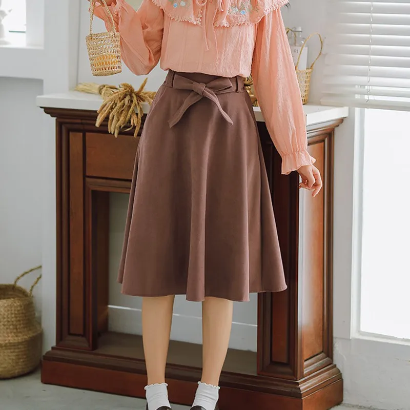 

Elegant Women High Waist Skirt Pleated Knee Length Vintage Skirt a Line Big Bow Skater Skirts vadim harajuku saia gothic befree!