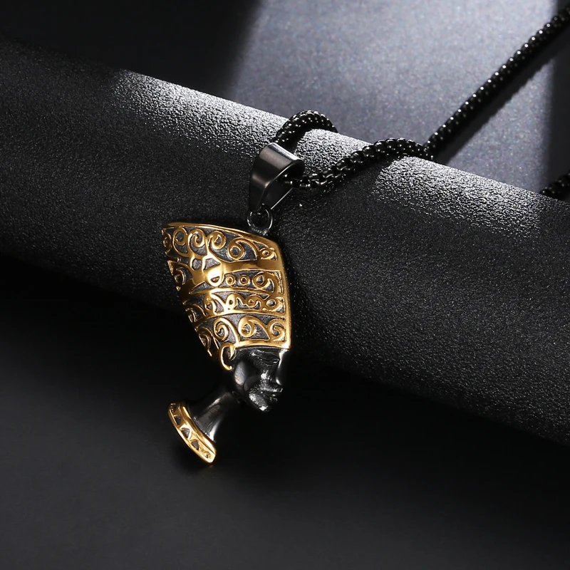 D&Z Ancient Cleopatra Nefertiti Pendants & Necklaces Stainless Steel Pyramid Egyptian Queen Necklaces for Men Women Jewelry Fashion Jewelry