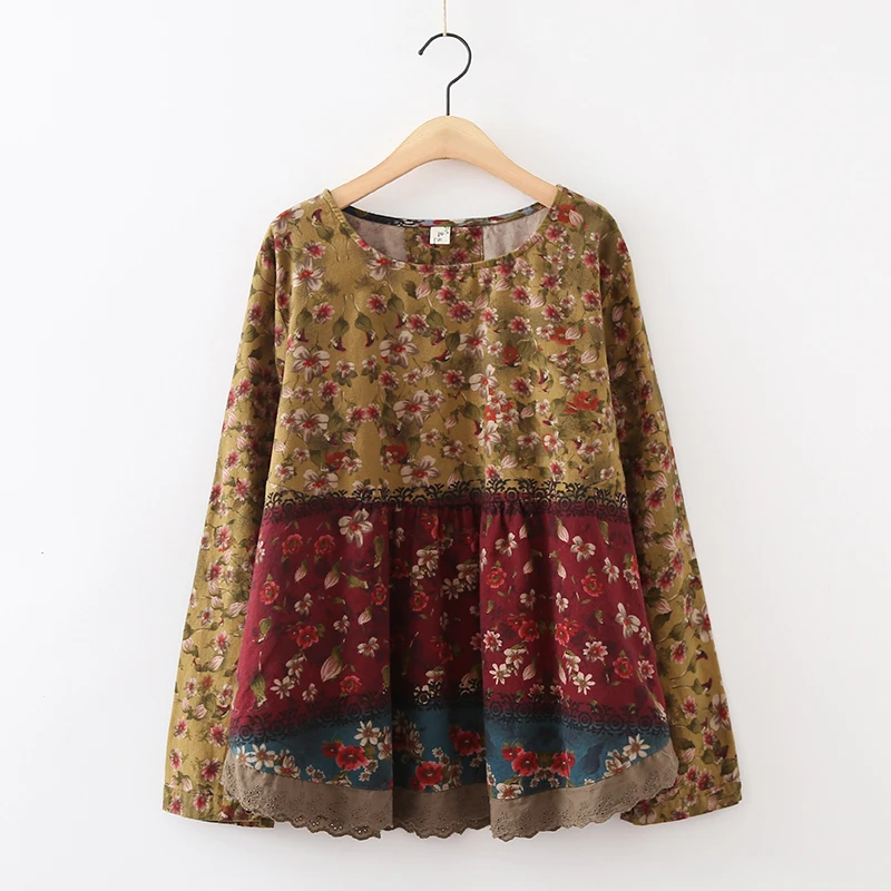 Mori Girl Hippie Boho Bohemian Retro Vintage Floral Loose Long Sleeve ...