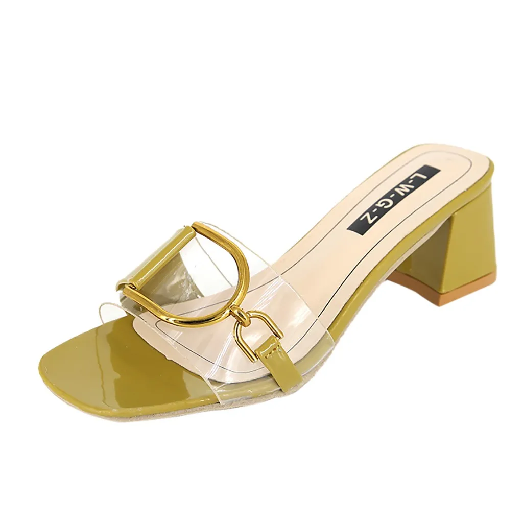 

Women Slip-on Square Toe High Heels OL Sexy Classic Lady Comfort Slipper Shoes 2019 spring and summer women's shoes Korean #5Z