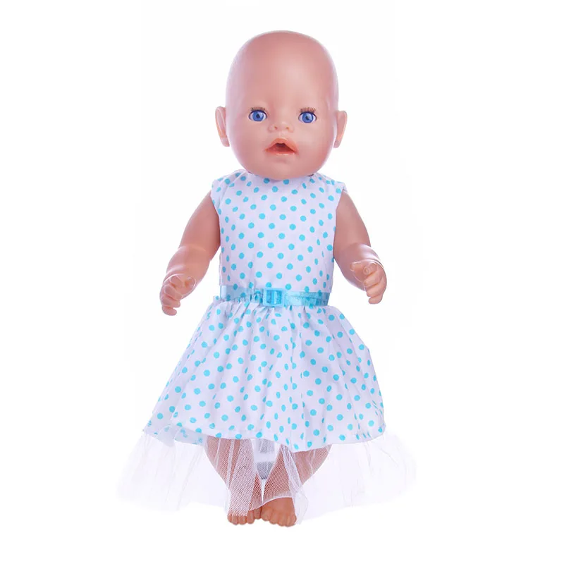Сплошной цвет точка платье с принтом поясом подходит 43 см Zapf Baby Born кукла лучший