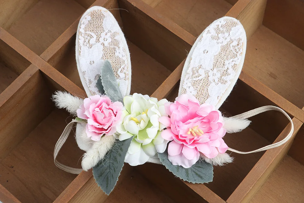 Coroa de Flores de Renda Comedor de Bebê Coelho Bebê Recém-nascido Foto Props Infantil Fotografia Aniversário Headwear Crianças Flor Headbands Tieback 8 Mamãe e Bebê