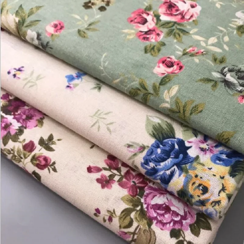 

Two-color Peony Printing Linen Cotton Fabric Canvas Fabric DIY Sewing Tablecloth Storage Cloth Home Decoration Fabric Material