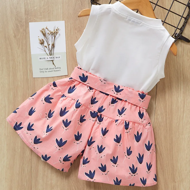 BibiCola 2019 new little girls fashion sleeveless T-shirt+cartoon pants 2pcs children girls casual clothes for 2-7
