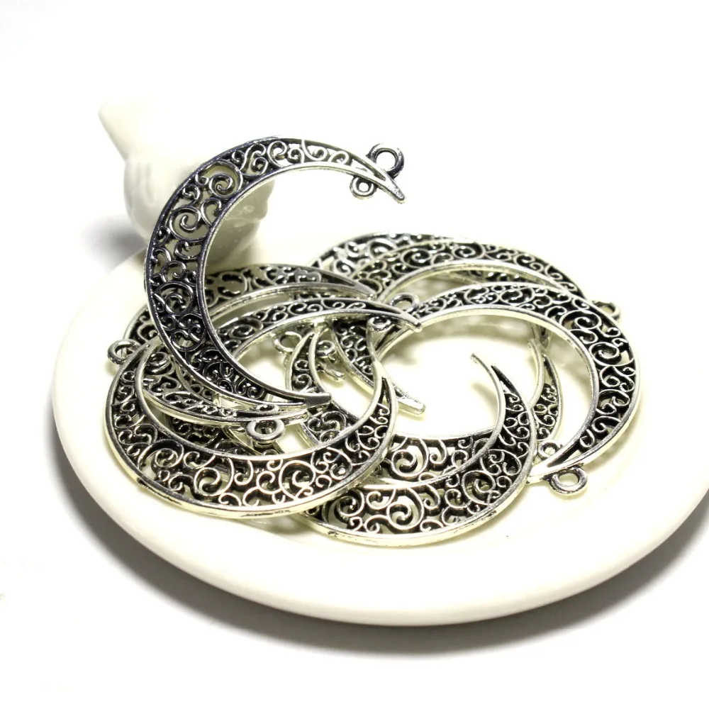 

10 PCS Wholesale Vintage Metal Zinc alloy Charms DIY Moon Shape Pendant Bracelet Necklace Earring For Jewelry Making 20*40 mm