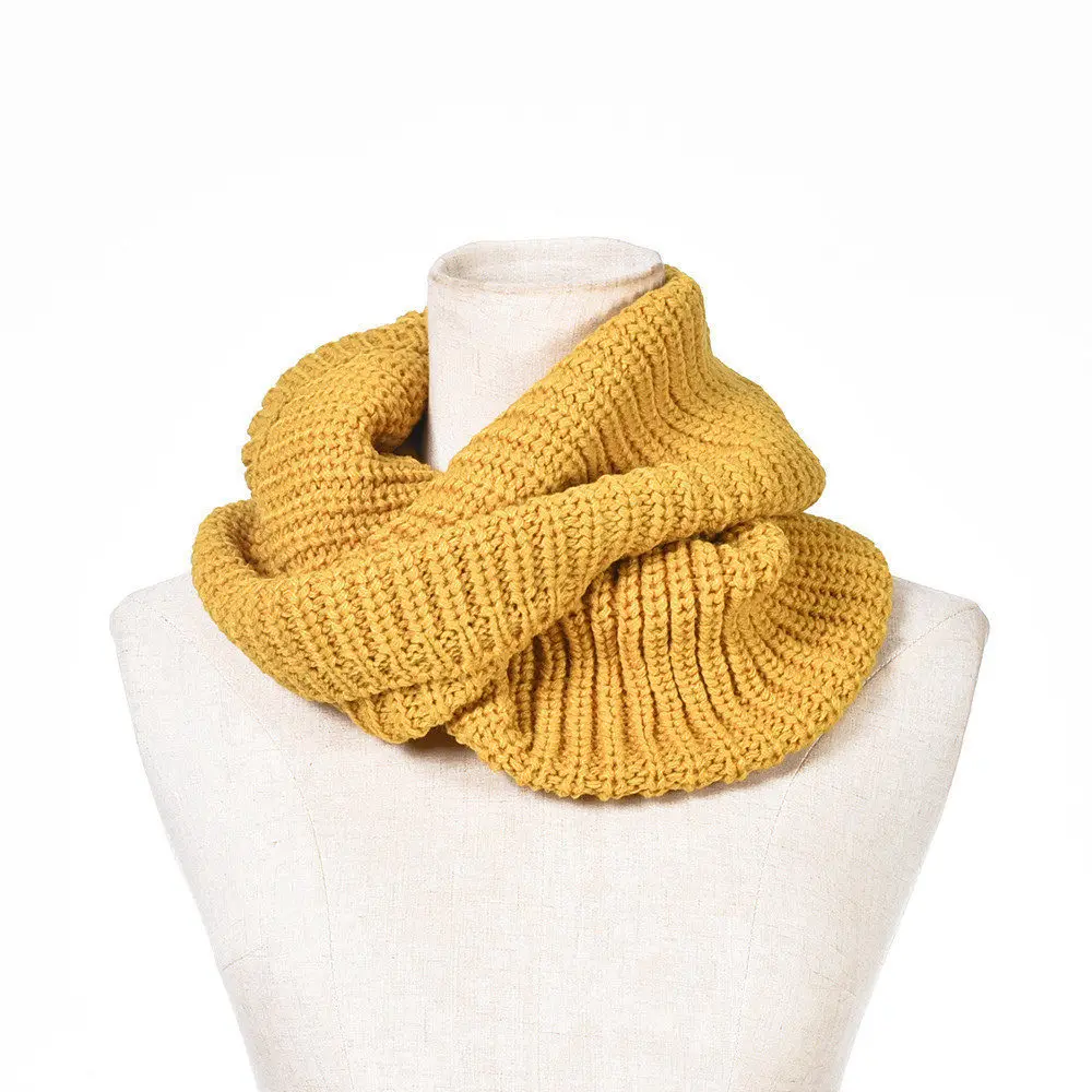 Высокое качество Фирменная Новинка Мода «унисекс»; симпатичные зимние вязаные теплые шарфы воротником теплые, вязаные крючком кольцо шарф снудов для дам - Цвет: Mustard