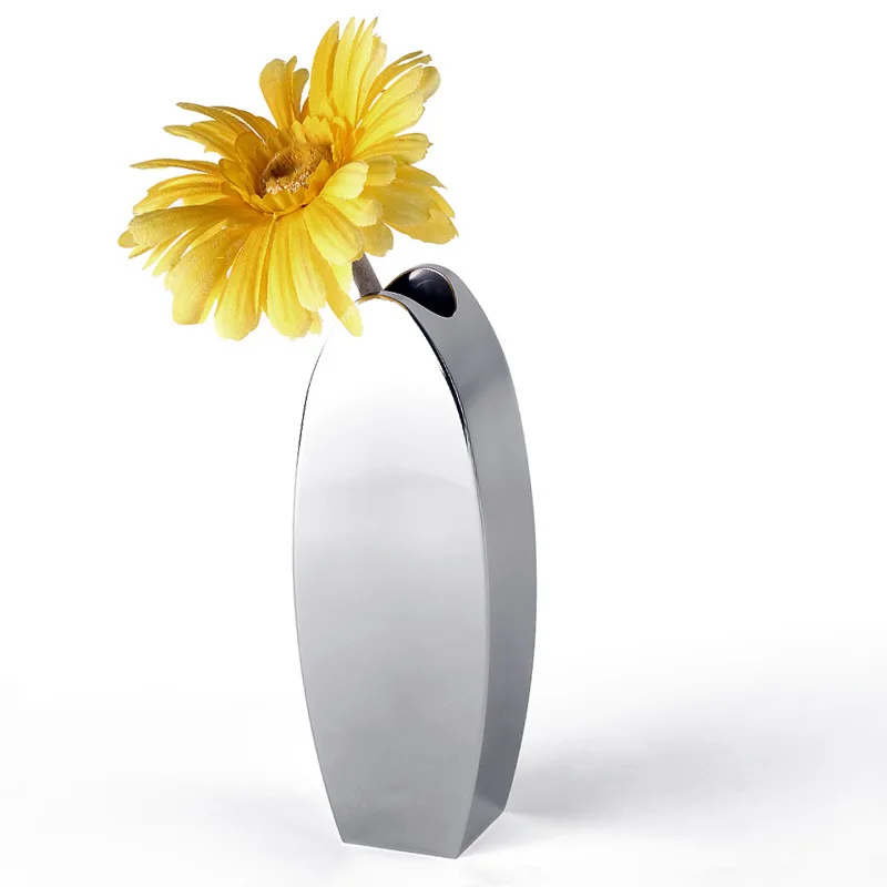 

European stylish Long oval stainless steel vase Creative home flower crafts Simple home flower Vase decoratives