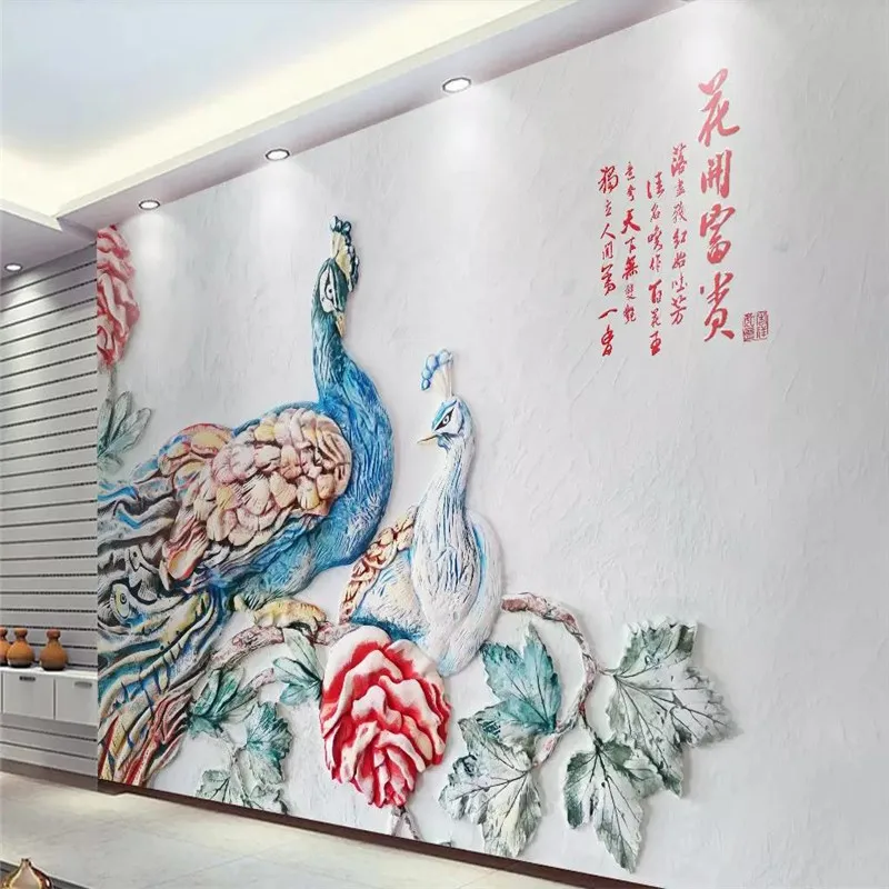 

3D wallpaper creation body embossed peacock flower open rich wall professional production mural photo wallpaper