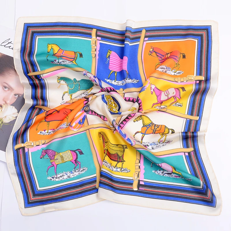 

Fashion Women Kerchief Neck Scarf For Hair Animal Print Silk Satin Bag Scarfs Female 53cm*53cm Square Headband Scarves For Lady
