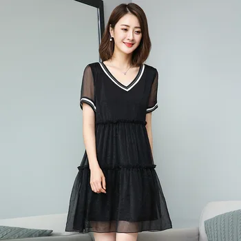 

2018Summer fashion Ladies short sleeve cute Dress Empire elegant A-line dress V neck party dress casual vestidos XXXXXL XXXXL