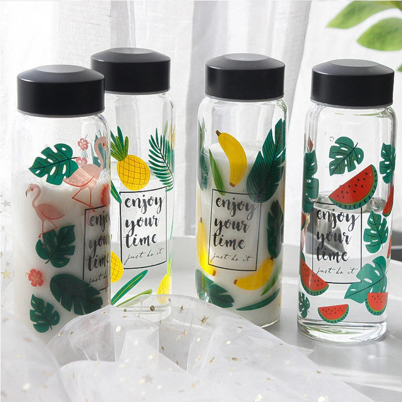 

Water Bottles Transparent Flamingo Watermelon Pineapple Banana Leakproof Sports Cycling Camping Bottle D