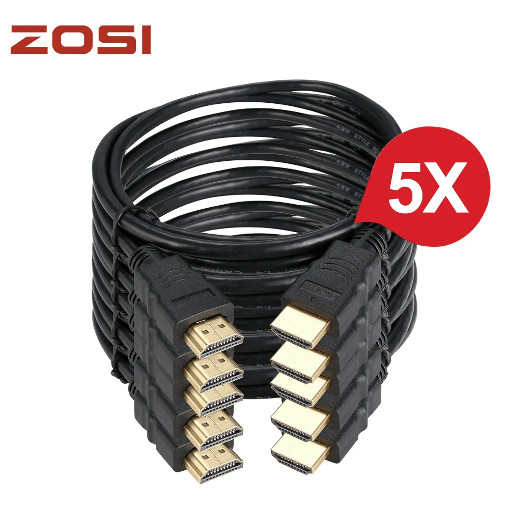 ZOSI 5pcs 1.5M High speed Gold Plated Plug Male-Male HDMI Cable 1.4 Version HD 1080P 3D for HDTV XBOX PS3 Computer Cable