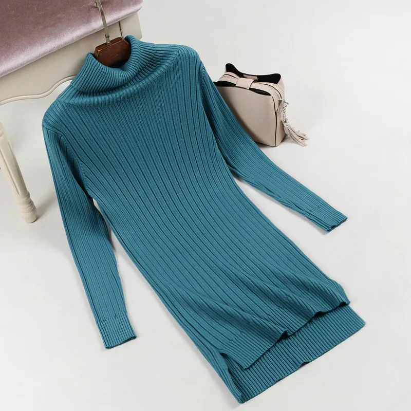 2018 High Knitted Dress Women Autumn And Winter Long Dress Collar Women Dress