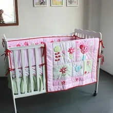 Промо-акция! Комплект постельного белья для детской кроватки с вышивкой, 4 шт., постельное белье для маленьких девочек и мальчиков, включает в себя(бампер+ пододеяльник+ покрывало+ юбка для кровати