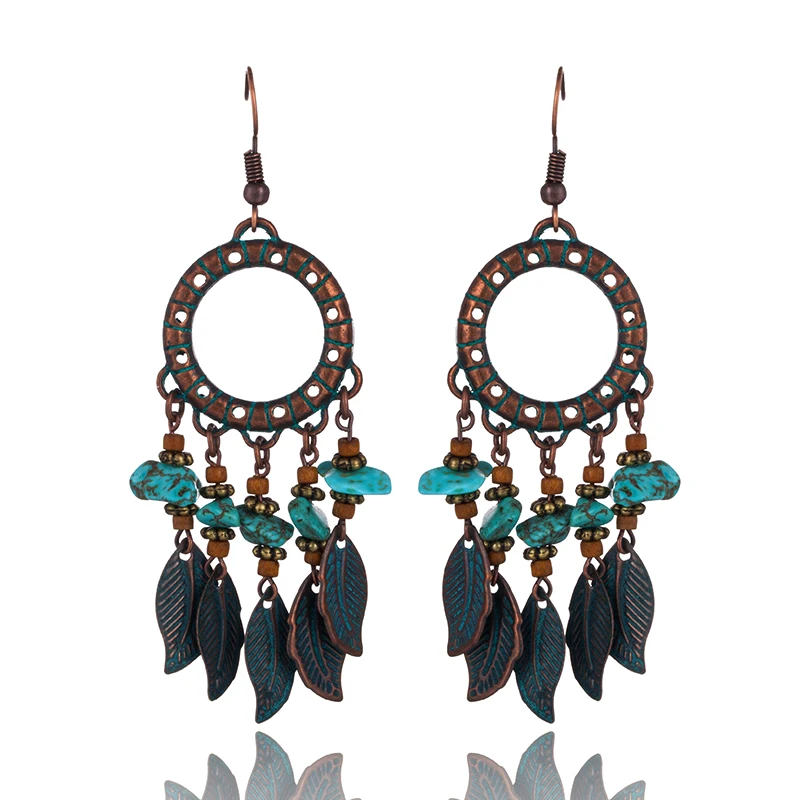 

Vintage Bohemian Ethnic Drop Tassel Earrings for Women Dangling Hanging Earrings with Nature Stone Jewelry Accessories