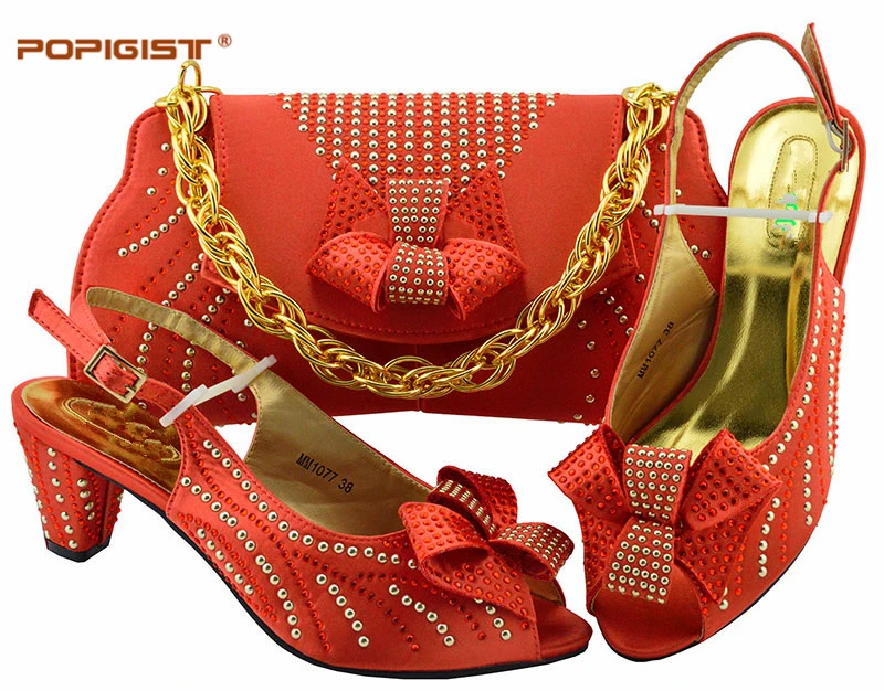 Wedding Women Shoe and Bag Set Coral Color 6.5cm Pumps in Italy Shoe