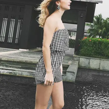 

Women Print Strapless Playsuit Rompers Jumpsuit Short Pleated Overalls Jumpsuit Female Chest Wrapped Feminino