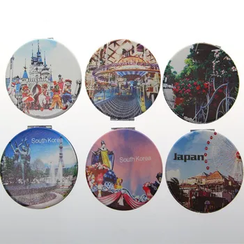 

Exquisite PU cover + metal Portable pocket mirror foldable makeup mirror Architectural landscape Cosmetic mirrors