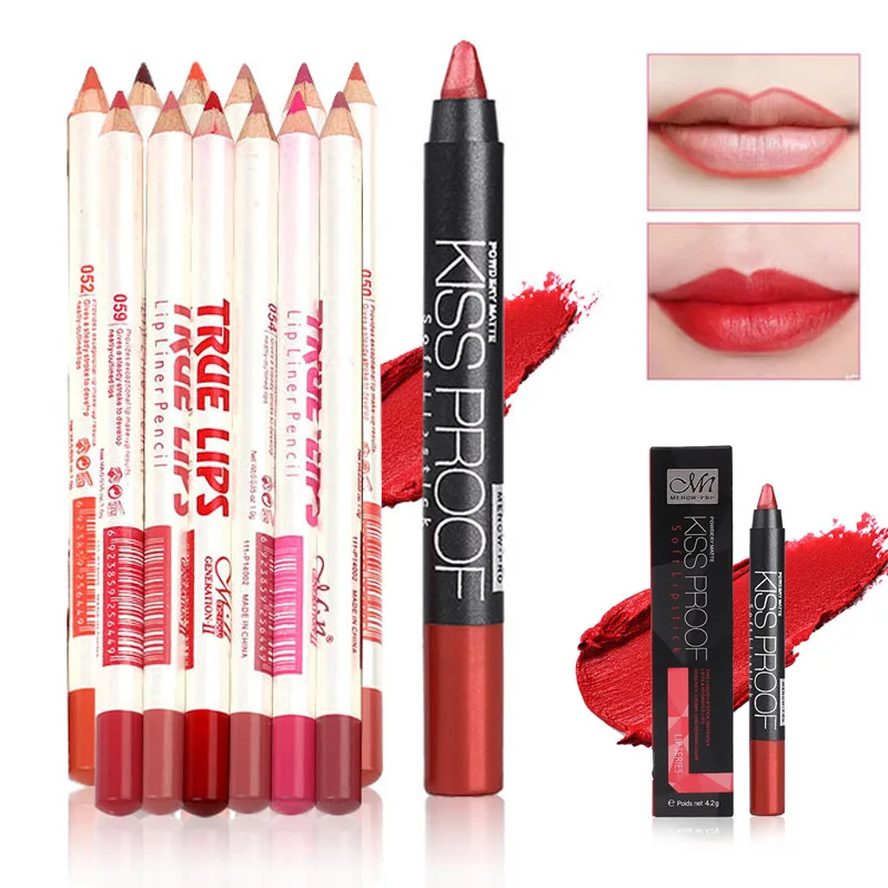 

Hot sale 12 Pcs Eye Liner Pencil with 1 Pcs Lipstick Set Lip Liner Pencils Waterproof Cosmetics Long Lasting