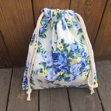 Хлопчатобумажная парусиновая сумка на шнурке, вечерние сумки для подарков, синие цветы YILE9318e