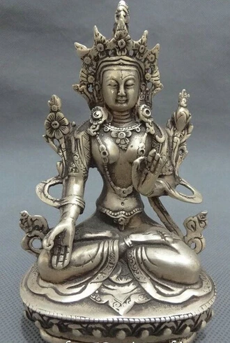 Тибетский серебряный буддийский Joss защитный набор Лотос 7 глаз белая статуя Будды тара