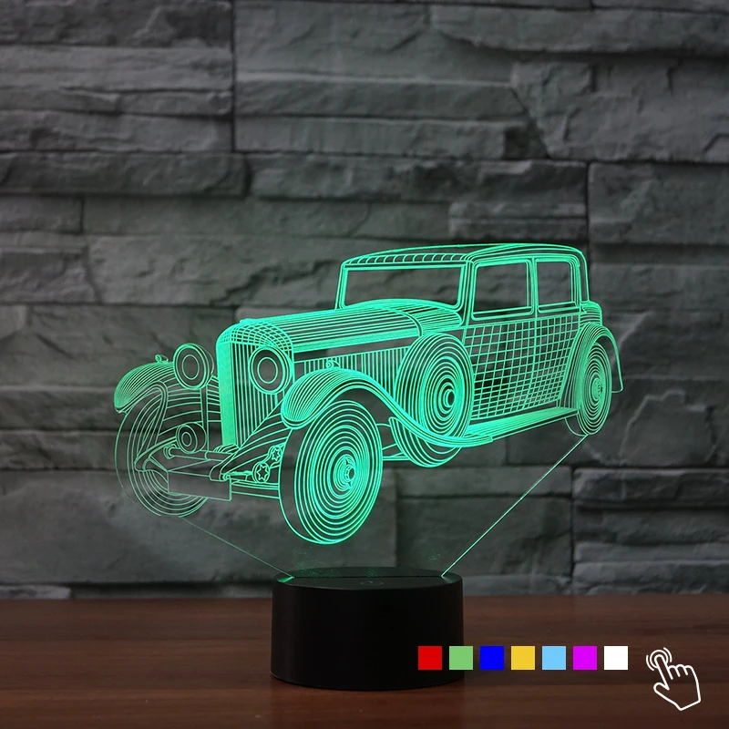  Classic Antique Car 3D LED Light Colorful Nightlight Touch Desk Table Lamp for Boy Car Fans Room De