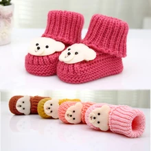 Носки для малышей 0-12 месяцев, зимняя обувь для малышей с рисунком медведя, теплые вязаные носки ручной работы для маленьких мальчиков и девочек